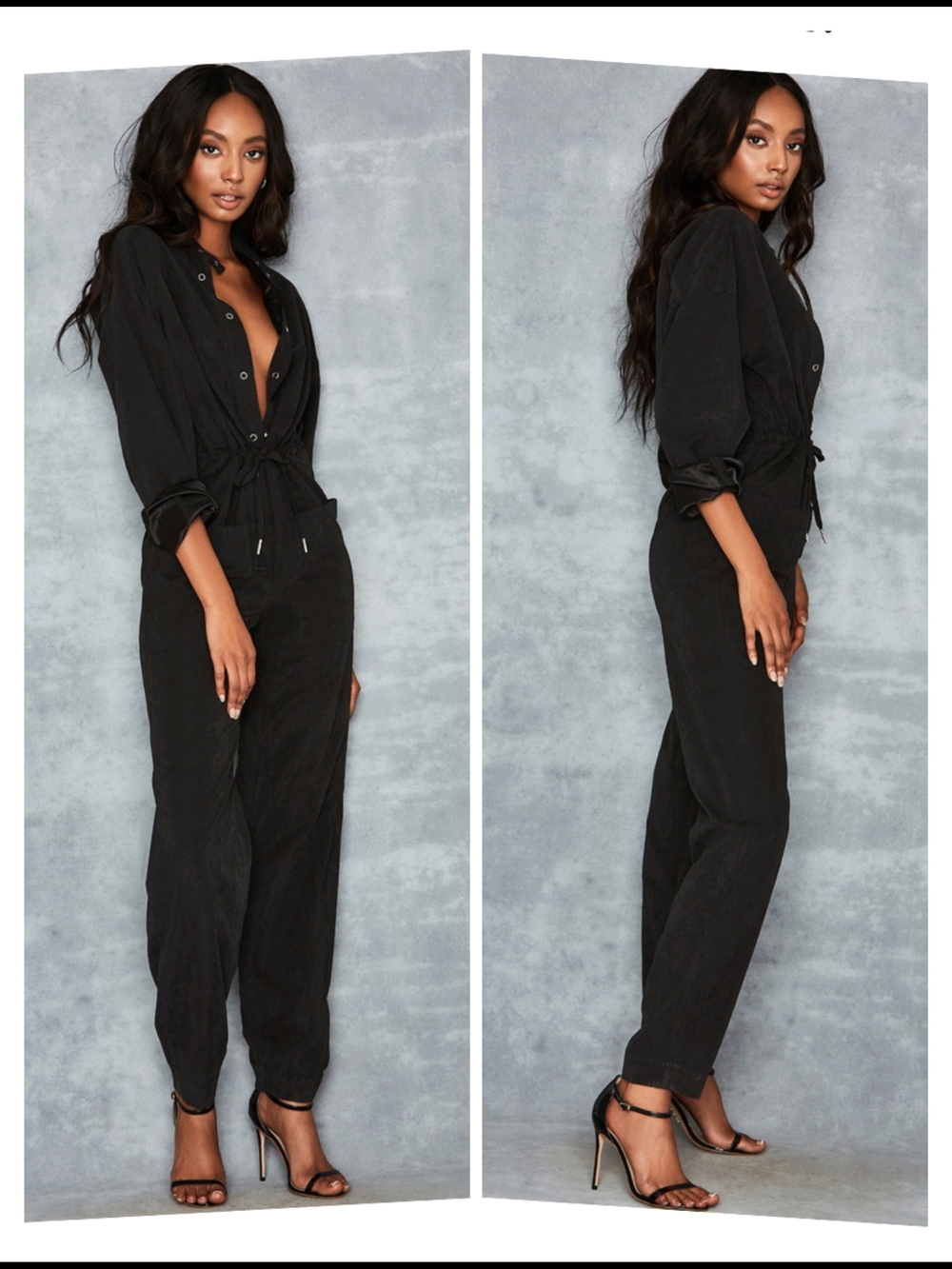Fashion Nova Black Utility Jumpsuit with Drawstring Waist